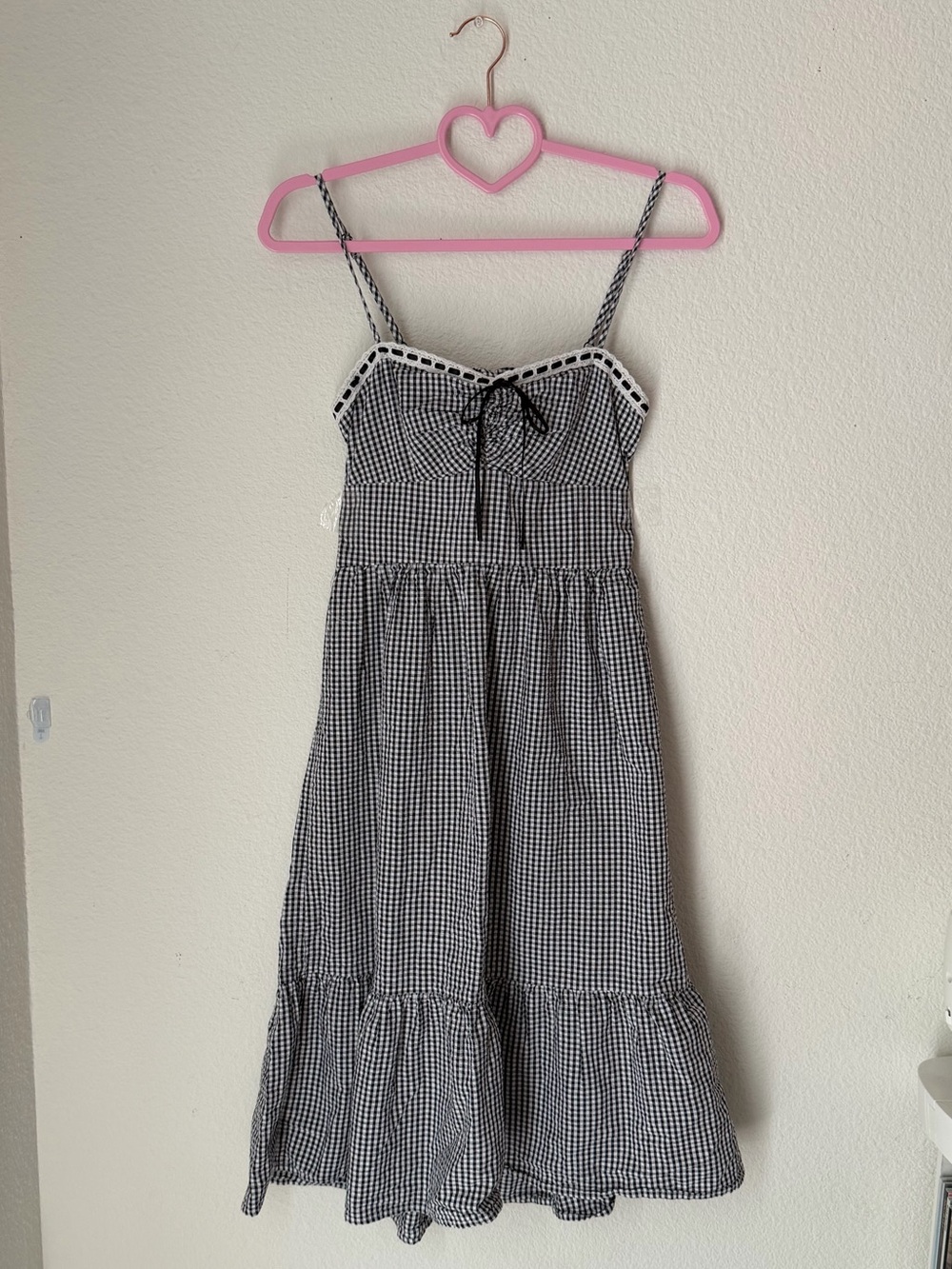 Kingston Grey Juniors’ Black & White Gingham Sundress with Lace Trim